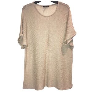 Eileen Fisher Wool Open Knit Tan Short Sleeve Top Sweater Pullover Size S